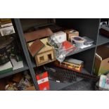 Four shelves of Gauge 1 and similar accessories including Piko Station with box, motors, parts,