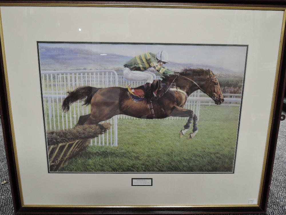 A framed print after Susan L Crawford, Istabraq Champion Hurdler, 85cm x 70cm