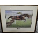 A framed print after Susan L Crawford, Istabraq Champion Hurdler, 85cm x 70cm