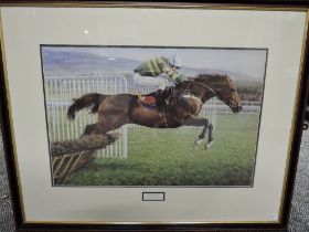 A framed print after Susan L Crawford, Istabraq Champion Hurdler, 85cm x 70cm