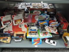 A shelf of mainly modern diecasts including Corgi, Ertl, Lledo etc 1966 World Cup Winners Collection