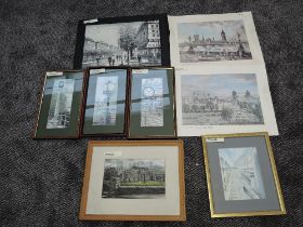 A collection of eight Railway and other prints including Whitchurch Station Clock, Silverdale Clock,