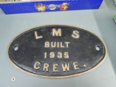 A reproduction cast oval builders Worksplate, LMS Built 1935 Crewe