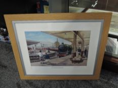 A limited edition framed print after Alan Gunston, Jubilee 45698 (mars) at Carnforth Station, 51/250