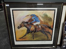 A limited edition print after Jacquie Jones, Maestro-The Final Classic, Shadeed riden by Lester
