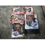 Five modern Hasbro Transformer Toys, Optimus Prime, Sentinel Prime, Optimus Maximus and two