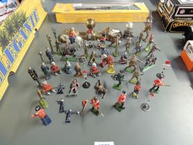 A collection of Britains and similar lead Military Figures and on Horseback, Western figures,