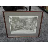 A framed print after John S Gibb, Carnforth Station, bearing signature to border, 70cm x 55cm