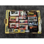 A box containing over 30 boxed 00 scale Cars, Lorries and Buses, most boxed