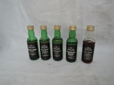 Five Cadenhead's Single Malt Whisky Miniatures, Blair Athol 21 year old, Glen Elgin-Glenlivet 15