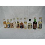 Ten Single Malt Whisky Miniatures, Glendronach 12 year old 40% vol, Glen Moray 16year old 40% vol,