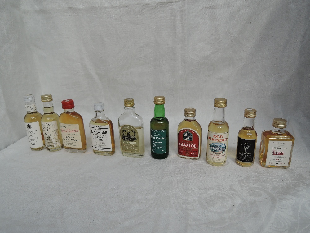 Ten Single Malt Whisky Miniatures, Bennachie 10 year old 40% vol, Dalmore 12 year old 40% vol 3cl,