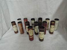 Fourteen Single Malt Whisky Miniatures all distillery bottlings in card tubes, Glenturret 12 year