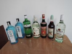 Six bottles of mixed Spirits and Wines, Bombay Sapphire Dry Gin 47% vol 100cl, Bombay Sapphire Dry