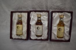 Three limited edition Signatory Vintage Miniature Scotch Whisky in card display boxes, 1966