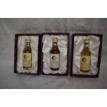 Three limited edition Signatory Vintage Miniature Scotch Whisky in card display boxes, 1966