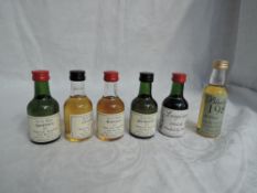 Six Single Malt Whisky Miniatures, R J Brownlie, Biggar Cask Strength Banffshire 1975 54.7% vol,