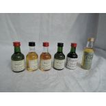 Six Single Malt Whisky Miniatures, R J Brownlie, Biggar Cask Strength Banffshire 1975 54.7% vol,