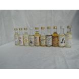 Ten Single Malt Commemorative Whisky Miniatures, Fishermans Friend 40% vol, The Whisky Trail 40%