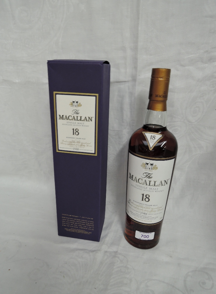 A bottle of Single Malt Whisky, The Macallan 18 Year Old Exclusively Matured in Selected Sherry
