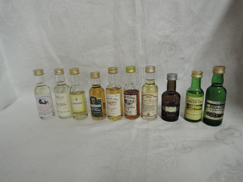 Ten Malt Whisky Miniatures, Loch Indaal 1983 bottled 1994 43% vol, Old Elgin 8 year old 40% vol,