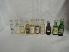 Ten Malt Whisky Miniatures, Loch Indaal 1983 bottled 1994 43% vol, Old Elgin 8 year old 40% vol,