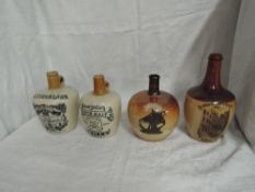 Four Antique Whisky Stoneware Flagons, H Kennedy Glasgow, Cruiskeen Lawn Mitchells Old Irish