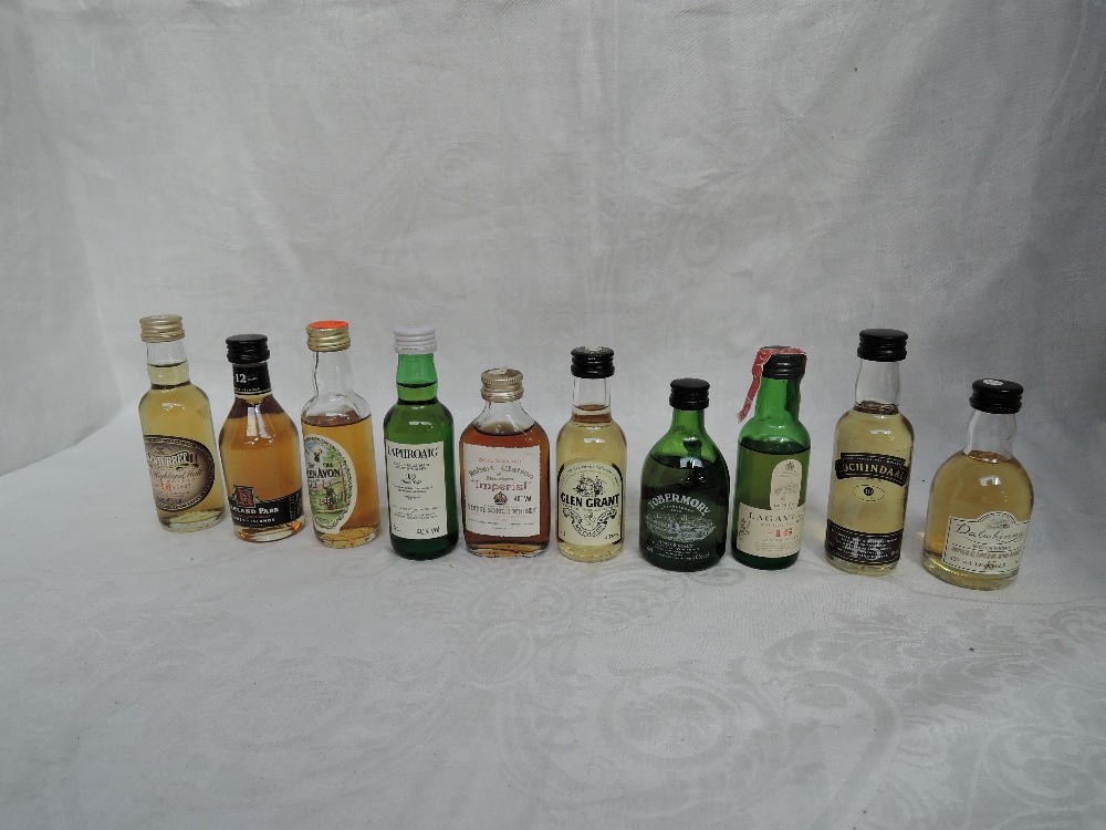 Ten Single Malt Whisky Miniatures, Laphroaig 10 year old 40% vol, Imperial 5 year old 40% vol,