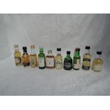 Ten Single Malt Whisky Miniatures, Laphroaig 10 year old 40% vol, Imperial 5 year old 40% vol,