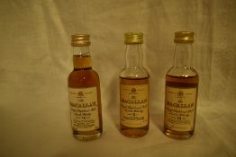 Three Macallan Single Highland Malt Scotch Whisky Miniature, 10 Year old 40% vol, 10 Year old 70%