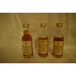 Three Macallan Single Highland Malt Scotch Whisky Miniature, 10 Year old 40% vol, 10 Year old 70%