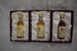 Three limited edition Signatory Vintage Miniature Scotch Whisky in card display boxes, 1966 Glen