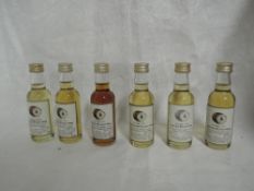 Six Signatory Islay Single Malt Whisky Miniatures, Caol Ila 20 year old distilled 1974 bottled