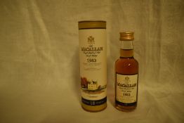 A 1982 Macallan Single Highland Malt Scotch Whisky Miniature 43% 5cl in card tube
