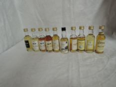 Ten Malt Whisky Miniatures, St Michaels Highland Malt Whisky sherry cask 10 year old 40% vol x2,