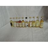 Ten Malt Whisky Miniatures, St Michaels Highland Malt Whisky sherry cask 10 year old 40% vol x2,