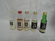 Five Springbank Single Malt Whisky Distillery Bottling Miniatures, 15 year old 46% vol, 12 year