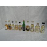 Ten Single Malt Whisky Miniatures, Old Fettercairn 70 proof, Dufftown Glenlivet 8 year old 43%