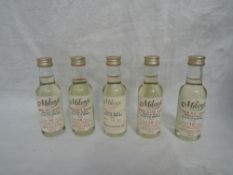 Five Milroy's Single Malt Whisky Miniatures, Port Ellen Islay 18 year old, distilled 1977 bottled