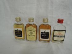 Four Single Malt Whisky Miniatures all in glass flask bottles, Linkwood no age 100 proof no