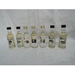 Seven Miniature bottles of Signatory Scottish Wildlife series Single Malt Whisky, Glenturret 14 year