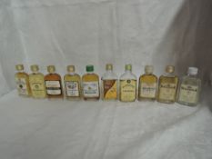 Ten Gordon & Macphail Malt Whisky Miniatures, all in glass flasks, Strathisla 8 year old 100 proof