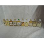 Ten Gordon & Macphail Malt Whisky Miniatures, all in glass flasks, Strathisla 8 year old 100 proof