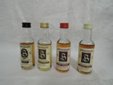 Four Springbank Single Malt Whisky Distillery Bottling Miniatures, 21 year old 46% vol, 15 year