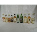 Ten Single Malt Whisky Distillery Bottling Miniatures, Longmorn 15 year old 45% vol, Laphoraig 10
