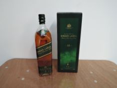 A bottle of Jonnie Walker 15 Year Old Green Label Blended Malt Scotch Whisky 43% vol, 1 litre in