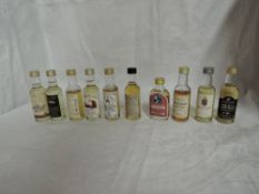 Ten Malt Whisky Miniatures, Glencoe 12 year old 40% vol, Fear a Pig 10 year old 46% vol, Captain