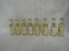 Eight James Mac Arthurs Single Malt Scotch Whisky Miniatures, Convalmore 16 year old 1981 43% vol,