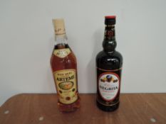 Two bottles of Rum, Negrita Bardinet, 40% vol, 100cl and Ron Miel Canario Artemi, Honey, 20% vol, 1