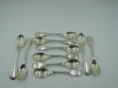 Nine silver coffee spoons in the fiddle and thread pattern of plain form, Sheffield 1973, Cooper